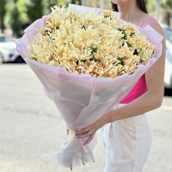 25 персиковых кустовых хризантем Балтика