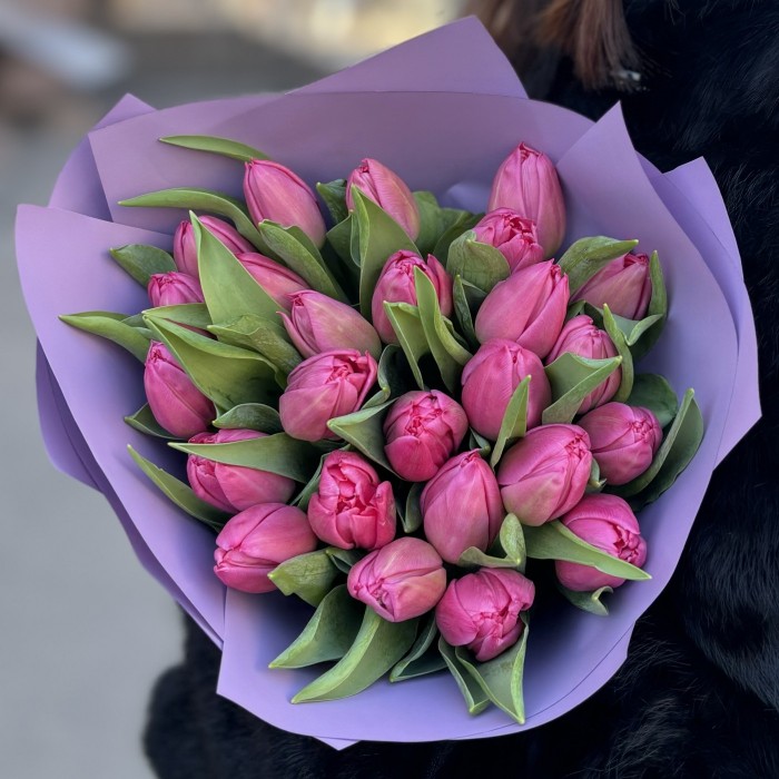 25 пионовидных розовых тюльпанов Квин оф Марвел