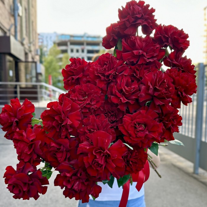 25 пышных красных роз Хартс