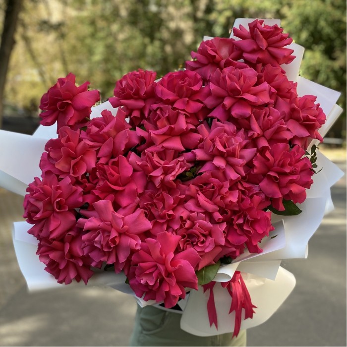 25 пышных малиновых роз Пинк Флойд