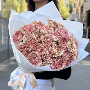 25 розово-персиковых гвоздик