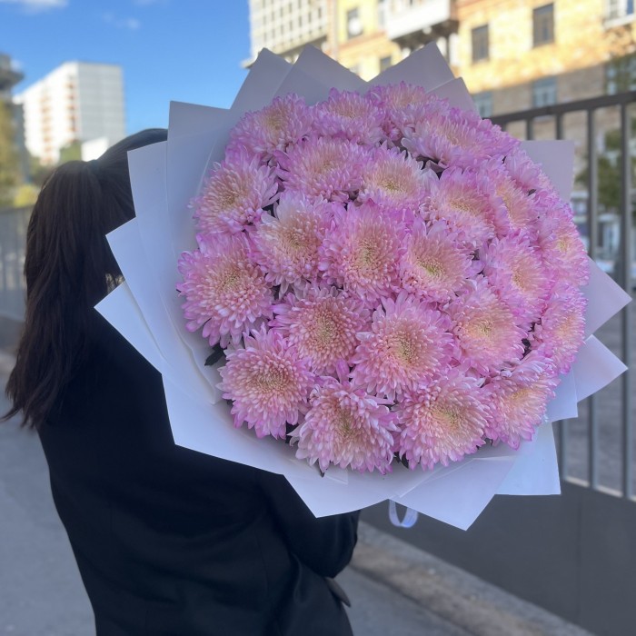 25 розовых хризантем Минка