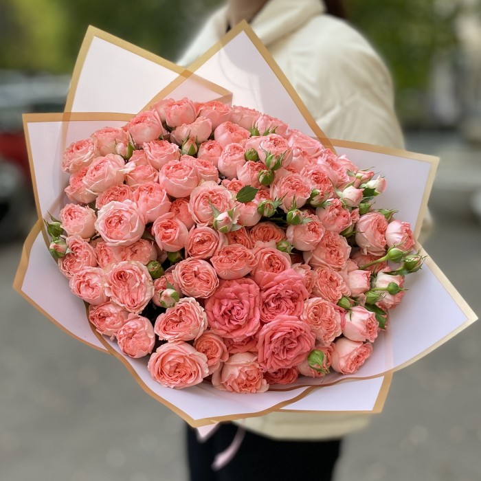 25 розовых кустовых пионовидных роз Фемке