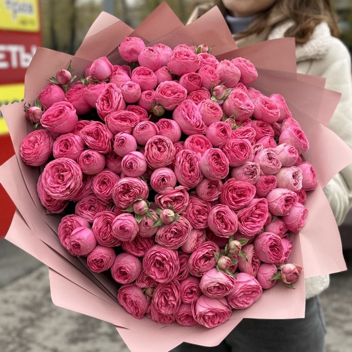 25 розовых кустовых пионовидных роз Жизель