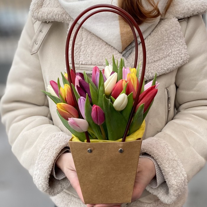 25 тюльпанов микс в сумочке