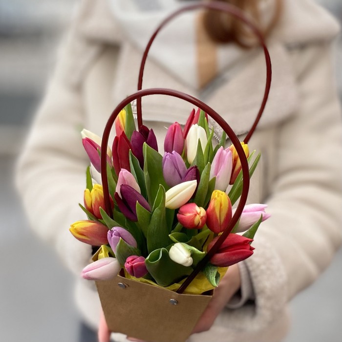 25 тюльпанов микс в сумочке
