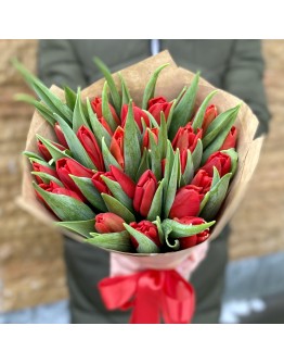 25 красных тюльпанов в крафте