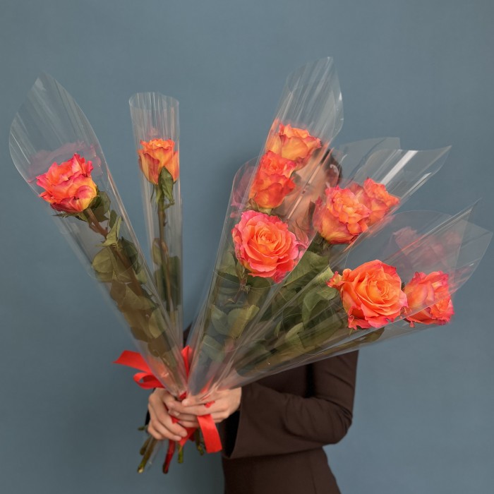 1 оранжево-розовая роза Фри Спирит  60 см