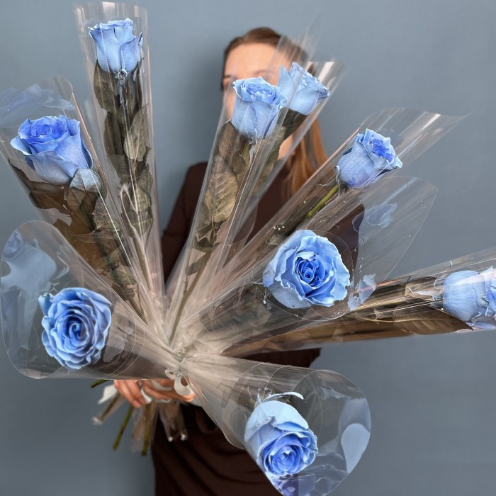 1 голубая роза 60 см