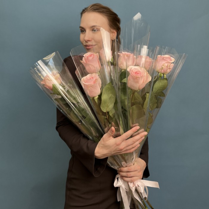 1 нежно-розовая роза Новия 60 см