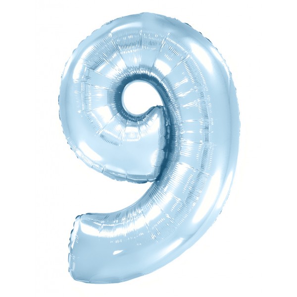 Голубой фольгированный шар цифра 9