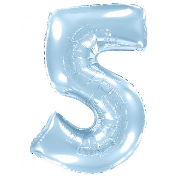 Голубой фольгированный шар цифра 5