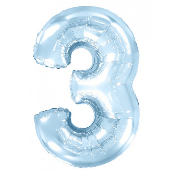 Голубой фольгированный шар цифра 3
