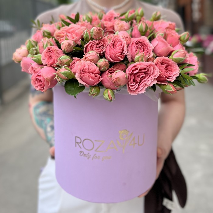 11 кустовых пионовидных роз Спешел Дайменшн в коробке