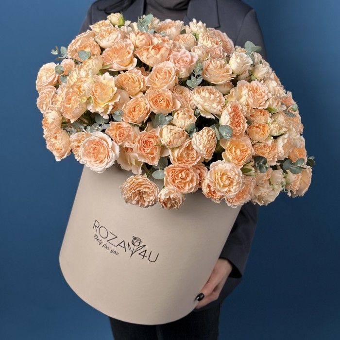 51 кустовая пионовидная роза Минеола в коробке