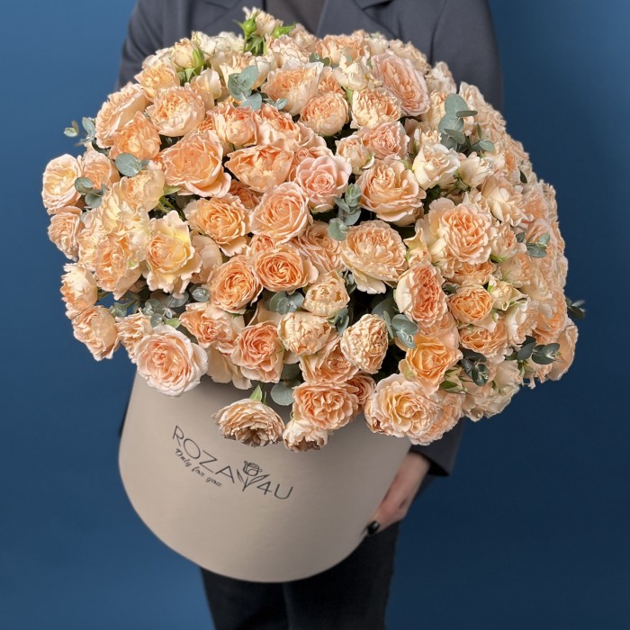 51 кустовая пионовидная роза Минеола в коробке