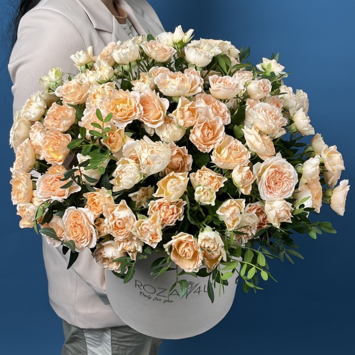 25 кустовых пионовидных роз Минеола в коробке