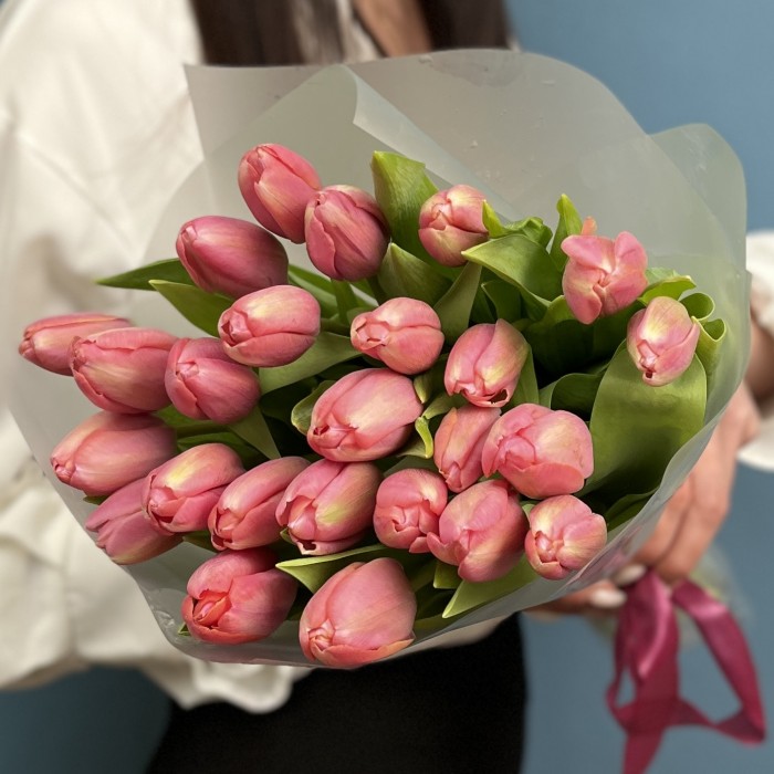 25 коралловых тюльпанов