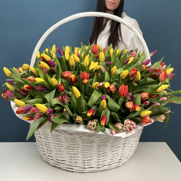 301 тюльпан микс в корзине