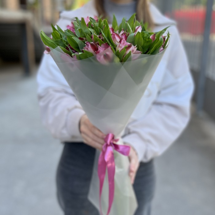 11 малиновых Альстромерий