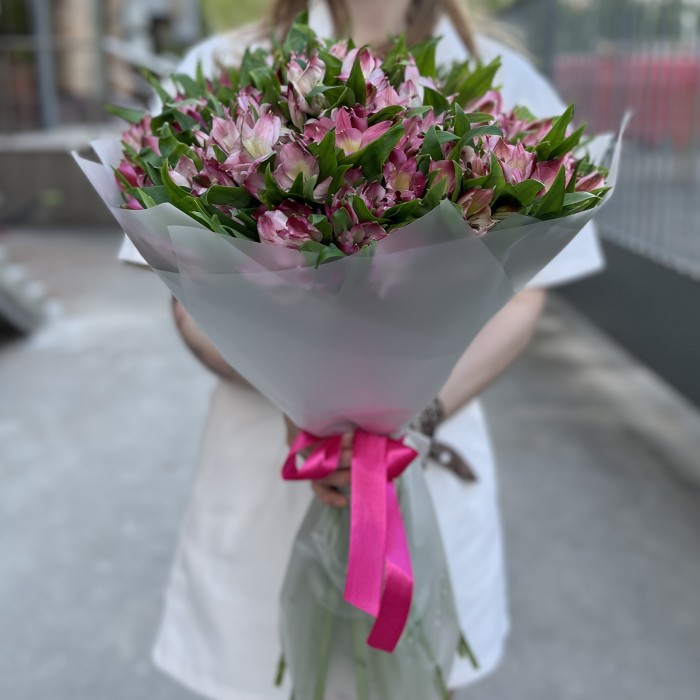 35 малиновых альстромерий