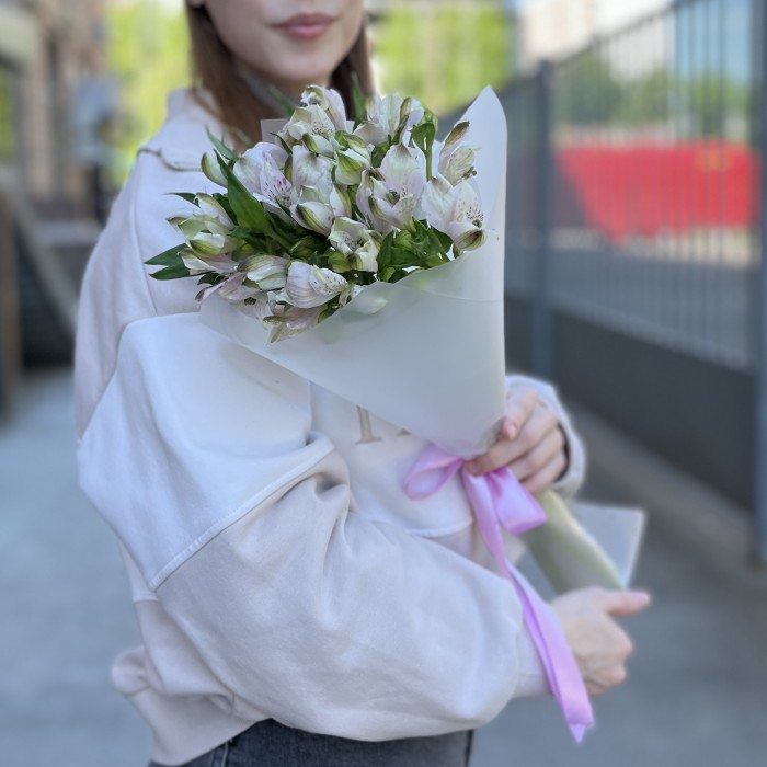 7 бело-фиолетовых альстромерий