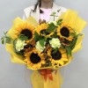5 подсолнухов с зеленой гвоздикой