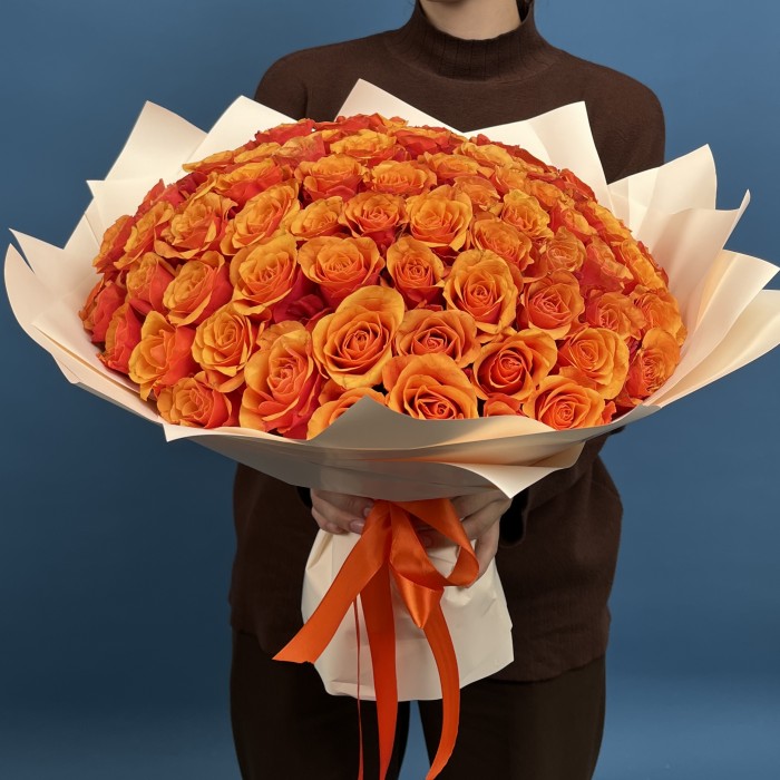 101 красно-оранжевая Роза Испания 40 см