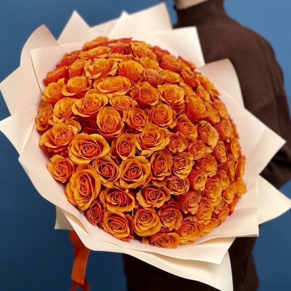 101 красно-оранжевая Роза Испания 40 см