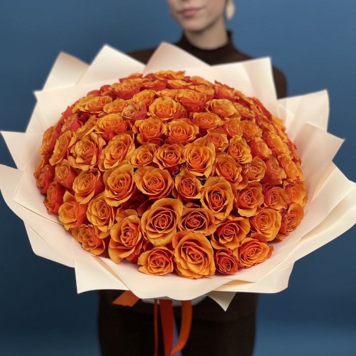101 красно-оранжевая Роза Испания 40 см