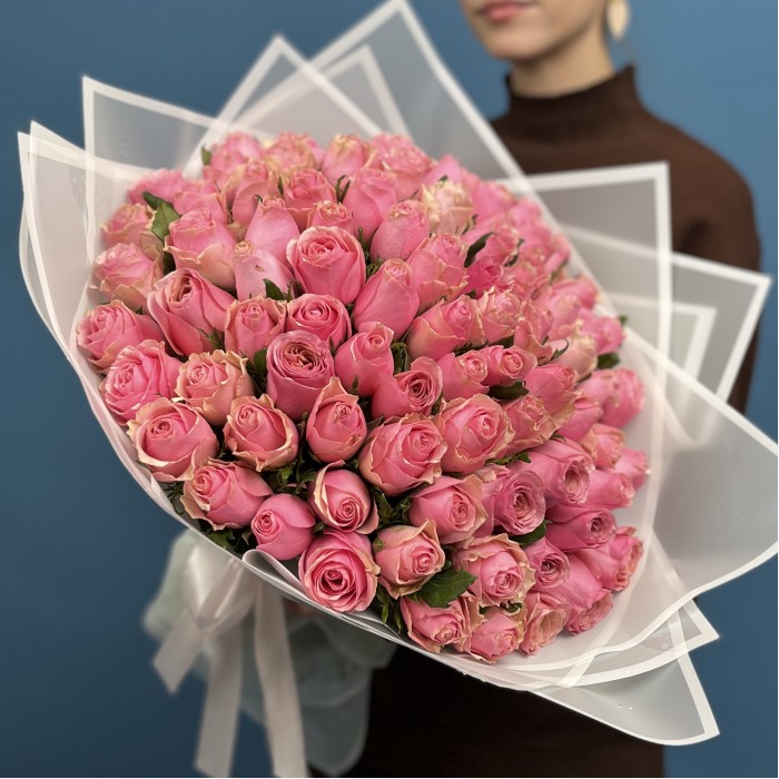 101 розовая роза Селеб 40 см