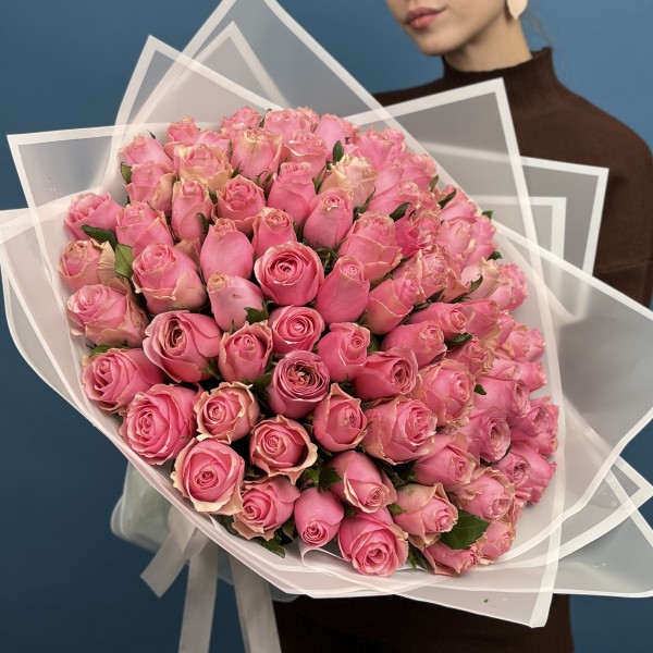 101 розовая роза Селеб 40 см