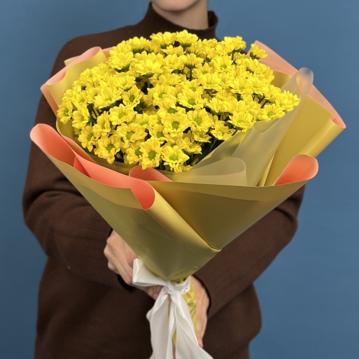 5 желтых хризантем Сантини
