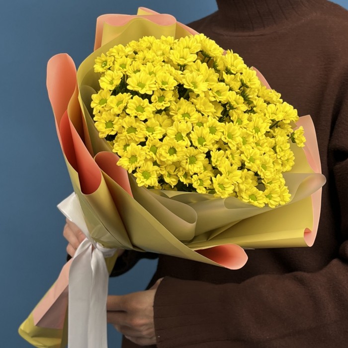 5 желтых хризантем Сантини