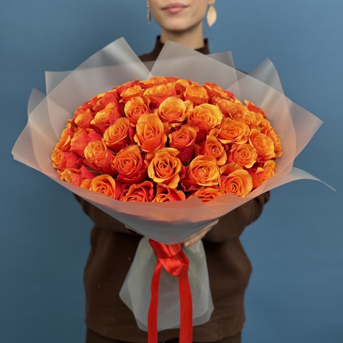 51 красно оранжевая роза Испания 40 см
