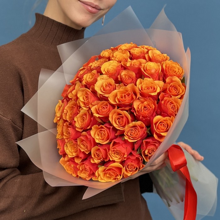 51 красно оранжевая роза Испания 40 см