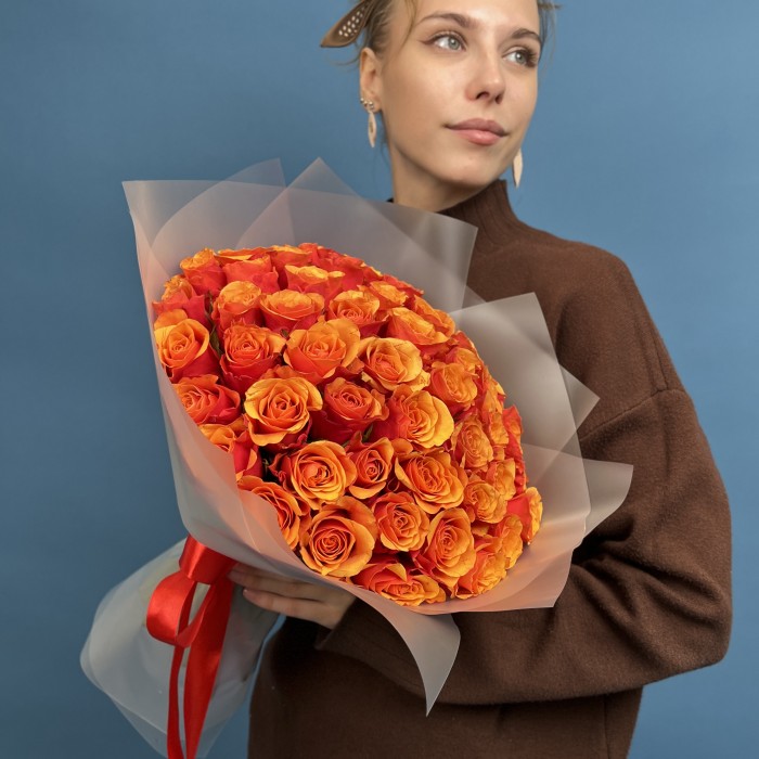 51 красно оранжевая роза Испания 40 см