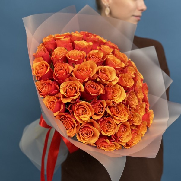 51 красно оранжевая роза Испания 40 см