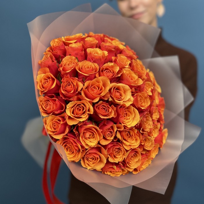 51 красно оранжевая роза Испания 40 см