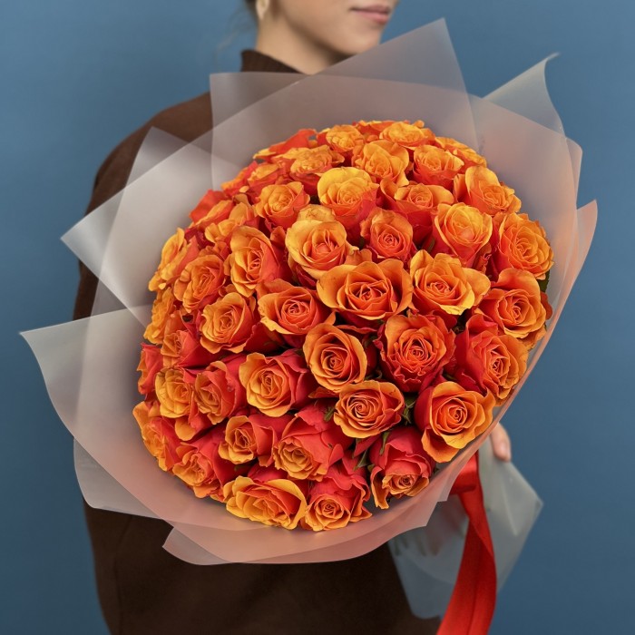 51 красно оранжевая роза Испания 40 см