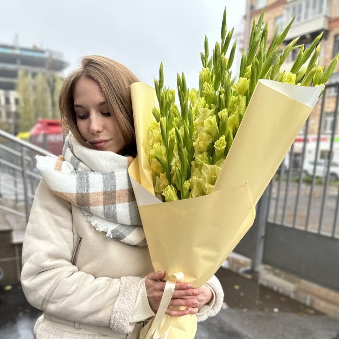 27 зеленых гладиолусов