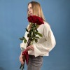 5 красных пионовидных роз Хартс 70 см