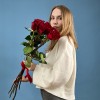 7 красных пионовидных роз Хартс 70 см