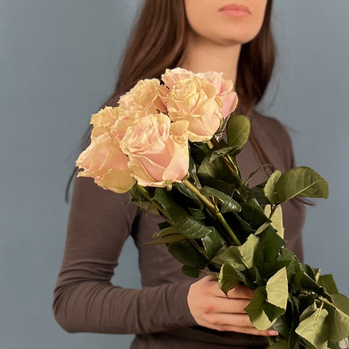 7 роз Пинк Мондиаль 70 см