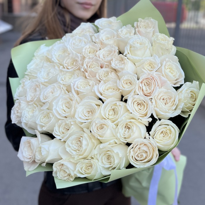 51 белая роза Проуд 60 см