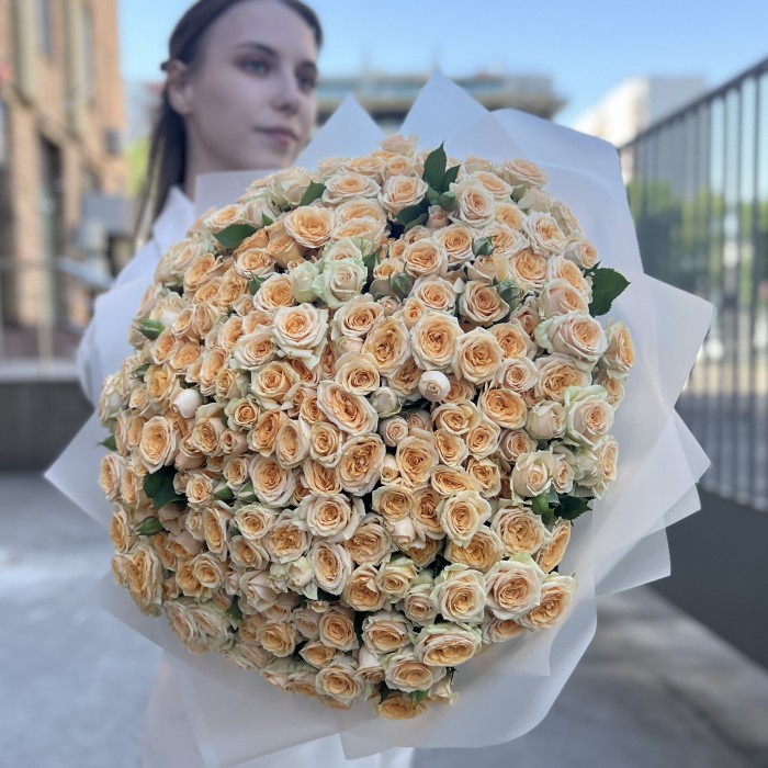 101 кремовая кустовая роза Тринити 50 см