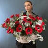 25 красных анемонов в корзине