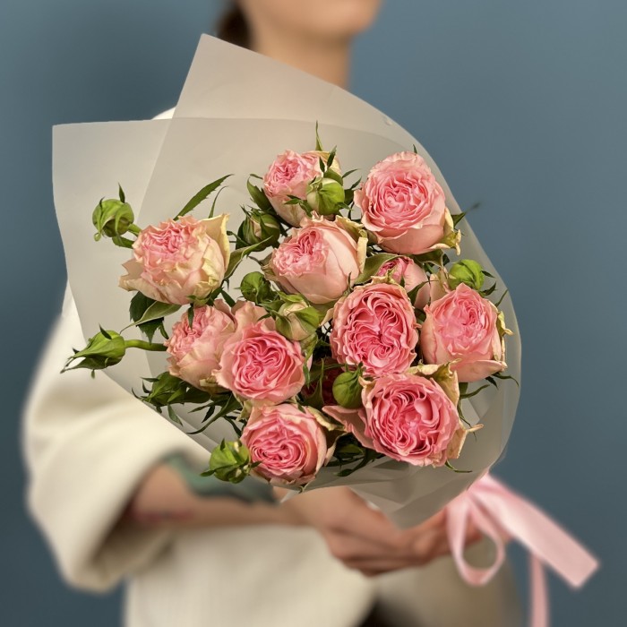 3 кустовые пионовидные розы Фенси Блоссом 50 см