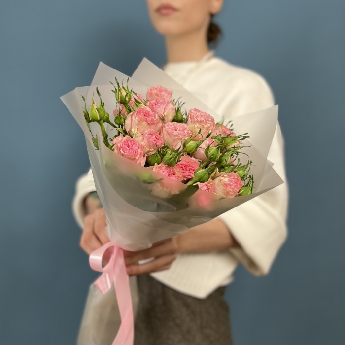 5 кустовых пионовидных роз Фенси Блоссом 50 см