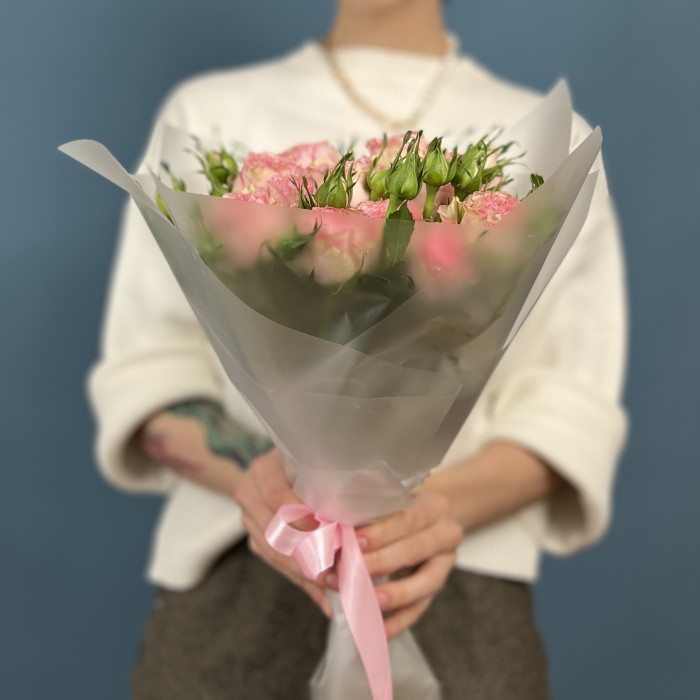 5 кустовых пионовидных роз Фенси Блоссом 50 см